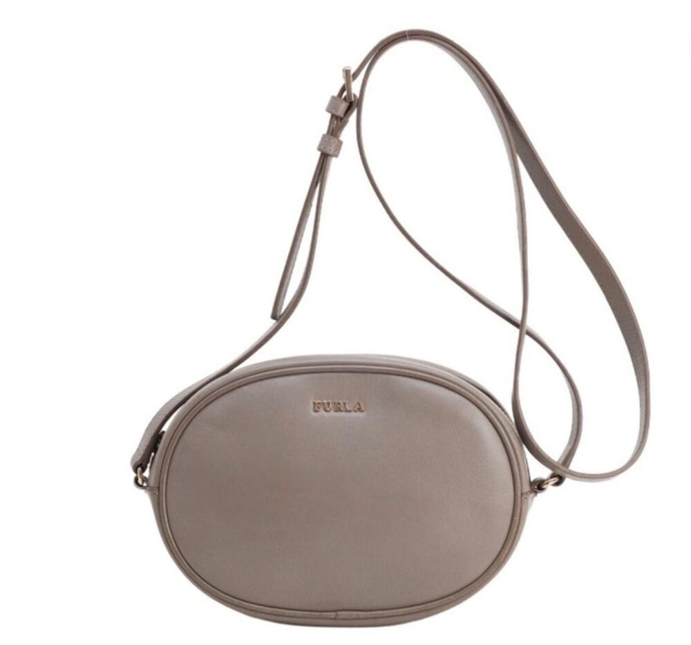 Furla Cara Beige Leather Oval Crossbody Bag